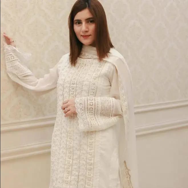 3 pcs unstitched lawn suit , Full Chikankari Embroided