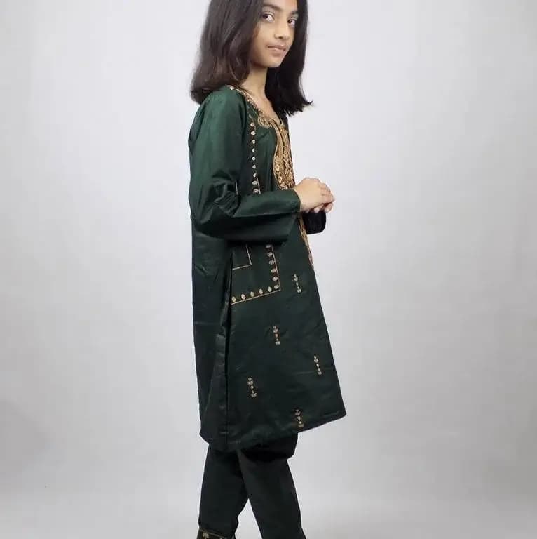2  Pcs Stitched Girls Embroided Cotton Suit