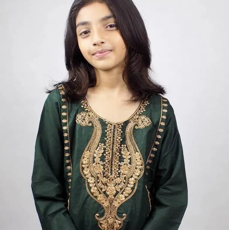 2  Pcs Stitched Girls Embroided Cotton Suit