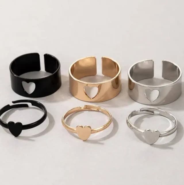 6 Pcs Trendy Couple Heart rings